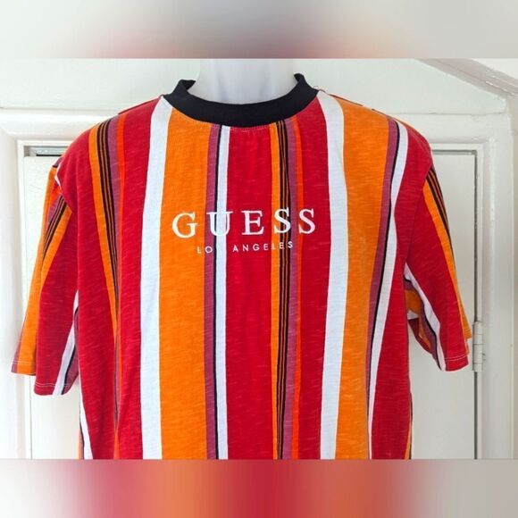 Guess Men's Vertical Striped Tee Shirt 90s Y2K Streetwear Athleisure Preppy S - Picture 4 of 10